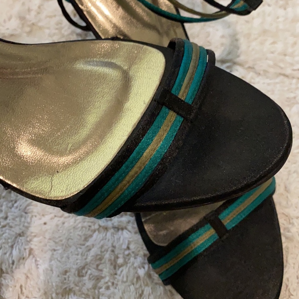 NOSE Strapy satin black green ash gold heel - Picture 1 of 7